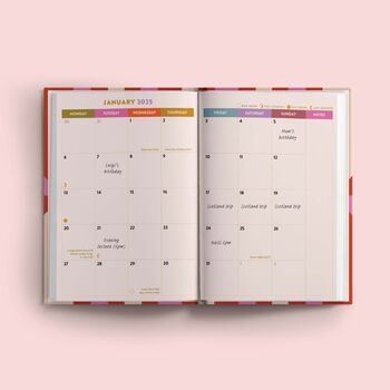 2025 Diary | A5 Hardcover Week To View | Pink And Red, 8 of 12