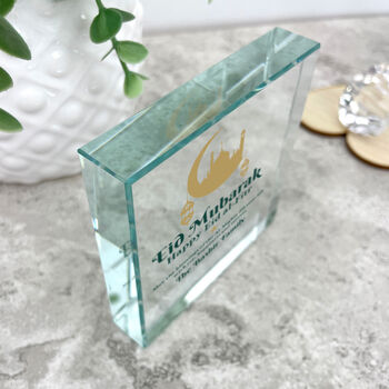 Personalised Eid Al Fitr Crescent And Lanterns Crystal Token, 2 of 5