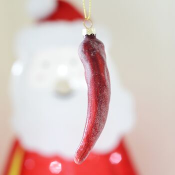 Glass Hanging Red Chilli Christmas Tree Decoration, 2 of 4