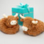 Longhorn Highland Cow Slipper Booties, Engraved Heart, thumbnail 2 of 7