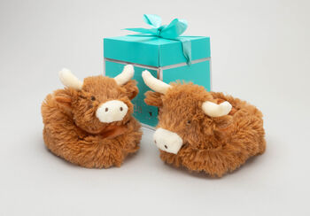 Longhorn Highland Cow Slipper Booties, Engraved Heart, 2 of 7