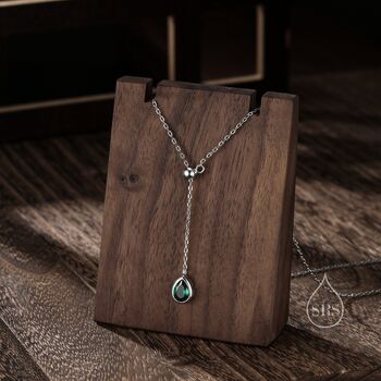 Emerald Green Cz Droplet Lariat Pendant Necklace, 4 of 10