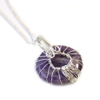 Amethyst Tree Of Life Gemstone Necklace | Silver Plated, 4 of 6