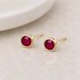 Gold Plated Sterling Silver July Ruby Birthstone Stud Earrings – 7mm, thumbnail 2 of 5