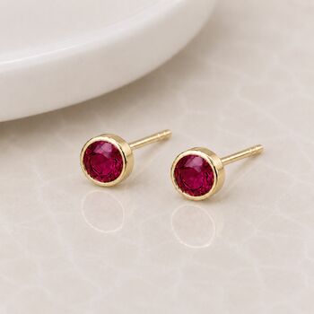 Gold Plated Sterling Silver July Ruby Birthstone Stud Earrings – 7mm, 2 of 5