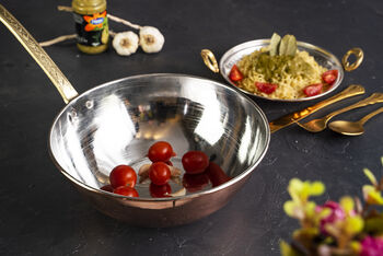 Handmade Copper Wok With Brass Handle – 420 Mm Diameter, 3 of 6