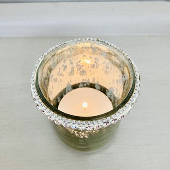 Vintage Mercury Glass Diamanté Tea Light Holder, 5 of 6