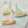 Personalised Set Of Three Wooden Sail Boats, thumbnail 2 of 5