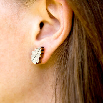 Oak Leaf Birch Stud Earrings With Hypoallergenic Posts, 11 of 11