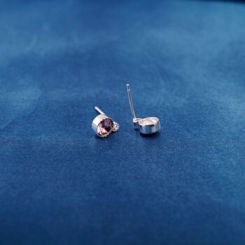 Round Dainty Pink Tourmaline Cz Stone October Silver Stud Earrings, 7 of 9