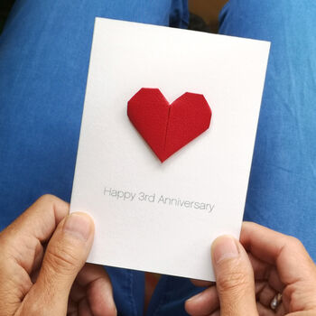 Personalised 3rd Leather Anniversary Origami Heart Card, 3 of 7