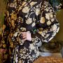 'Mika' Rich Brown And Gold Floral Print Long Tiered Dress, thumbnail 5 of 6