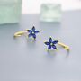Sapphire Blue Flower Cz Huggie Hoop Earrings, thumbnail 4 of 11