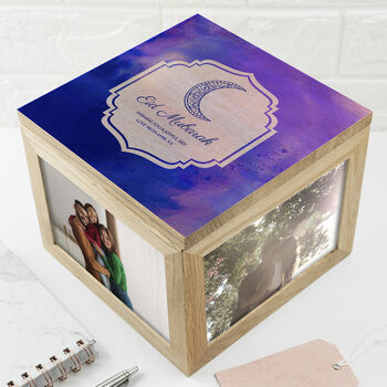 Personalised Eid Mubarak Photo Cube Keepsake Box, 2 of 12