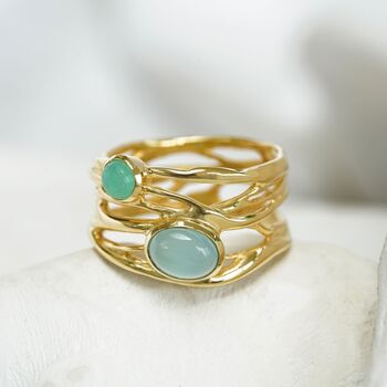 Aqua Chalcedony And Chrysoprase Statement Gold Ring, 10 of 10