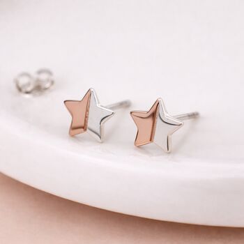 Sterling Silver And Rose Gold Star Stud Earrings – 5mm, 2 of 6