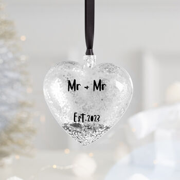 Personalised Newlywed Silver Heart Christmas Bauble, 7 of 8