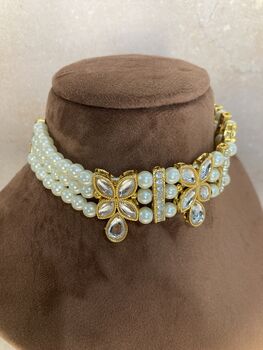 Nimrit Gold Plated White Choker Indian Jewellery Set, 2 of 5