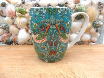 Set Of Six Aspen Mugs In Teal Strawberry Thief Design, 5 of 11