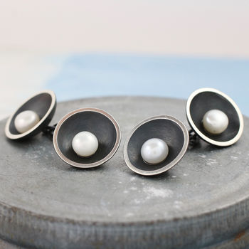 Double Sided Cufflinks. Pearl Anniversary Gift For Him, 9 of 12