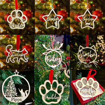Personalised Dog Or Cat Christmas Tree Bauble, Memorial Ornament, Italian Wood Finish, 2 of 8