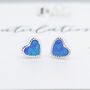 Mini Sterling Silver Blue Opal Heart Stud Earrings, thumbnail 1 of 9