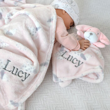 Personalised Pink Dalmatian Puppy Comforter And Blanket, 7 of 12