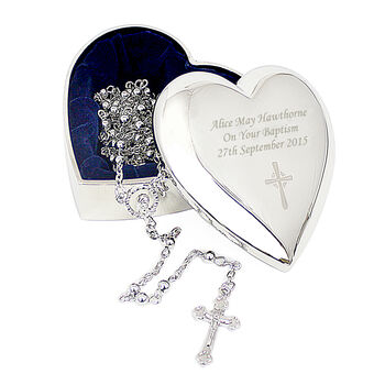 Personalised Rosary Beads And Cross Heart Trinket Box, 5 of 5