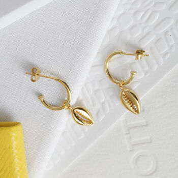 Petite Shell Hoop Earrings In 18ct Gold Vermeil, 2 of 6