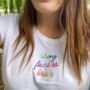 Rainbow Embroidered Strong Fearless And Brave T Shirt, thumbnail 1 of 2