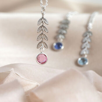 Silver Plated Leaf Chain Birthstone Necklace, 5 of 10