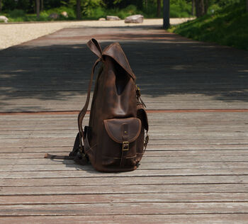 Military Style Genuine Leather Backpack Vintage Look, 4 of 7
