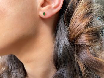 Silver Emerald Cz Stud Earrings, 2 of 6