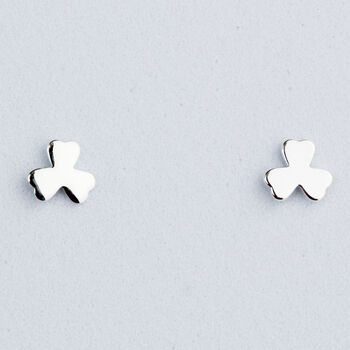 Sterling Silver Minimalist Shamrock Stud Earrings, 4 of 7