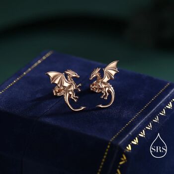 Sterling Silver Dragon With Wings Stud Earrings, 6 of 12