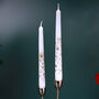 G Decor Set Of Two Hand Finished White Gold Starlit Dinner Candles Gold Glitter Stars Taper Candles Set, thumbnail 5 of 5