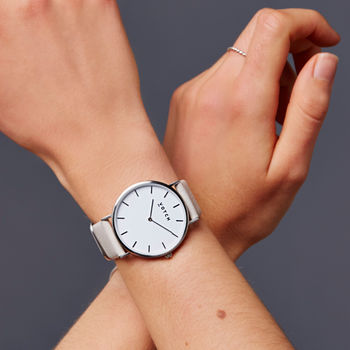 Classic Silver Vegan Leather Watch, 2 of 12