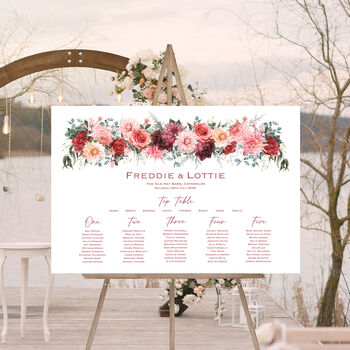 Wedding Table Plan Burgundy Red Pink Florals, 2 of 5