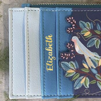 Personalised Bird Zip Credit Card Blue Purse, 2 of 5