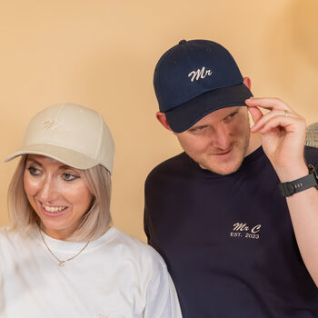 Mr And Mrs Embroidered Cap Set, 3 of 4