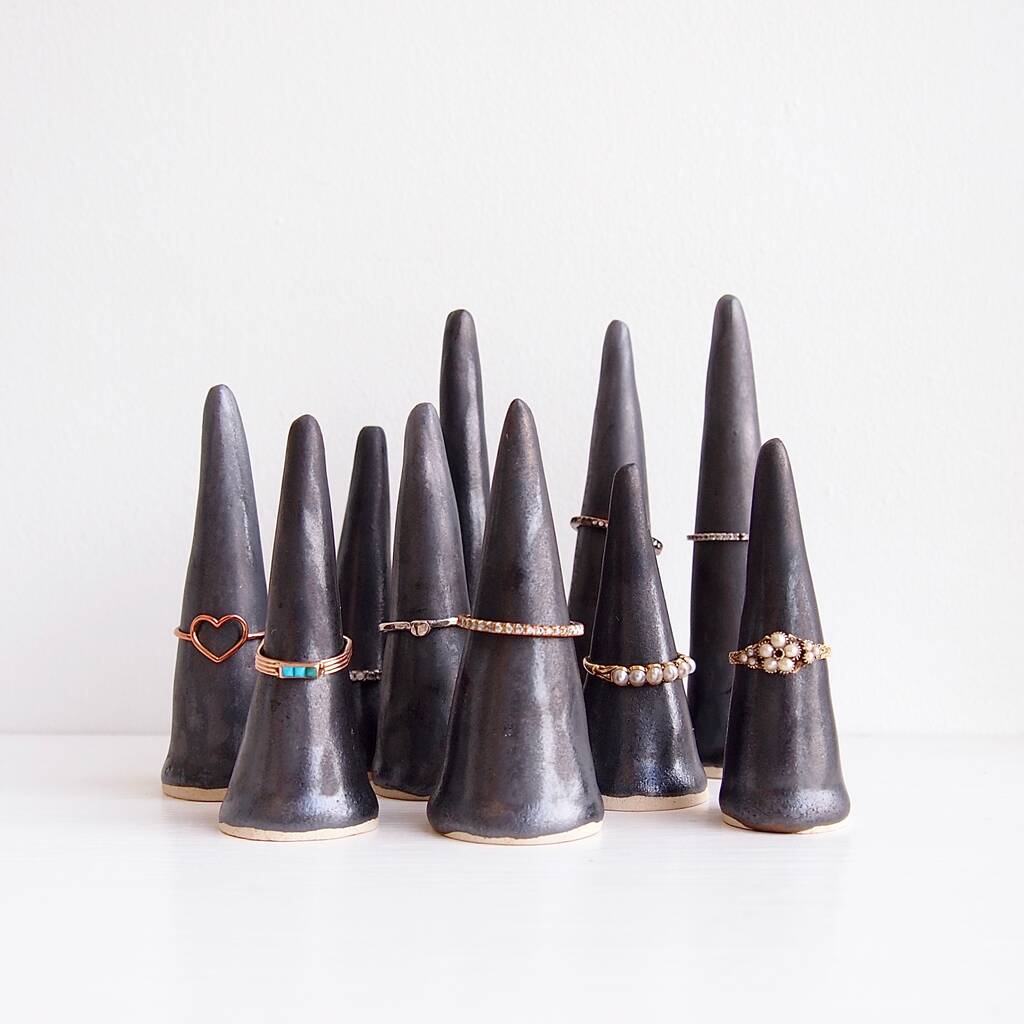 Handmade Metallic Black Ceramic Ring Holder Cones By Kabinshop ...