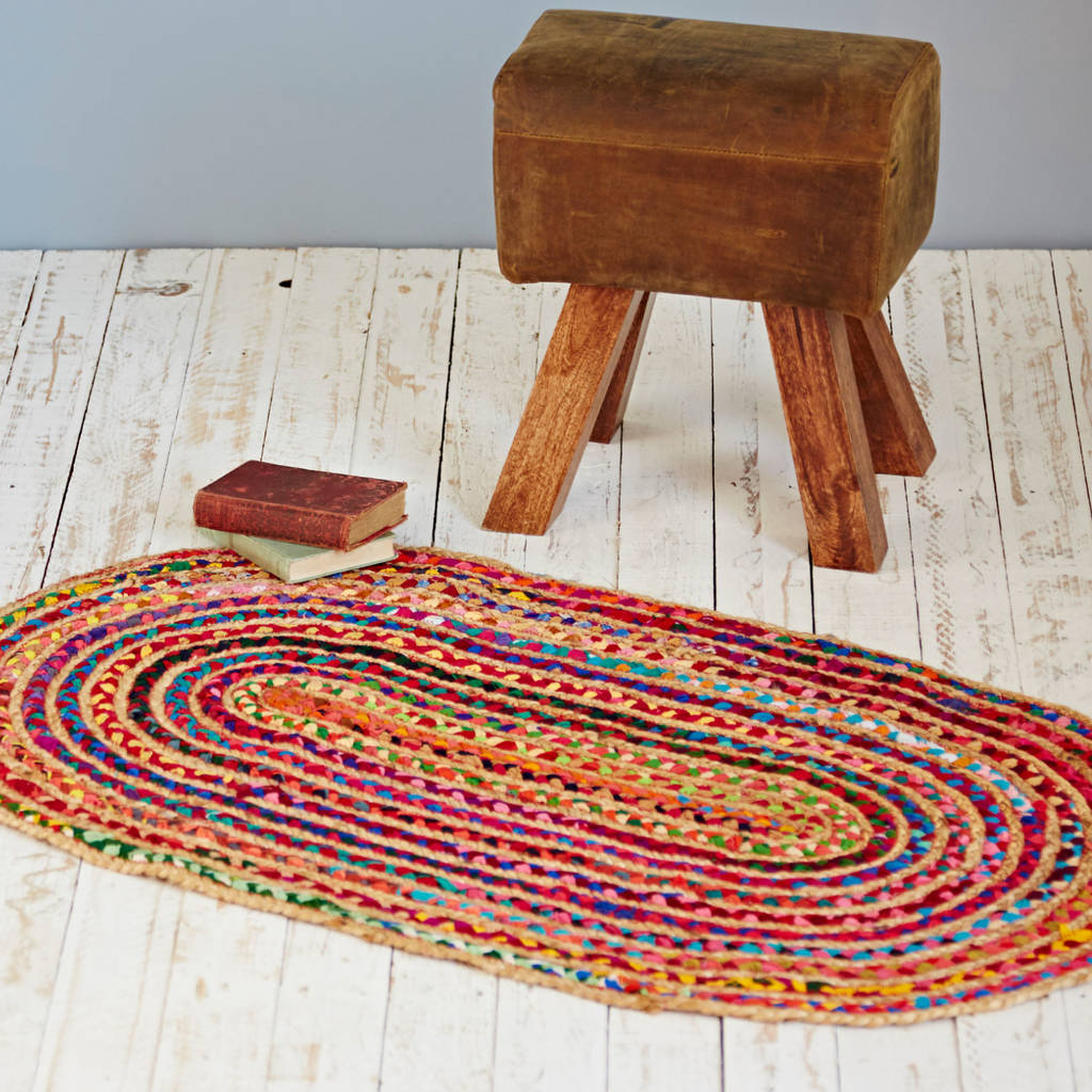 Multicoloured Recycled Jute And Cotton Oval Rug, 1 of 5