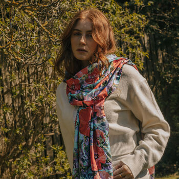 All Over Hand Painted Poppy Floral Viscose Scarf, 3 of 3