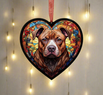 Staffordshire Bull Terrier Stained Glass Effect Heart Suncatcher, 5 of 7