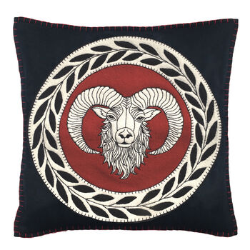 Aries Hand Embroidered Zodiac Cushion, 2 of 3