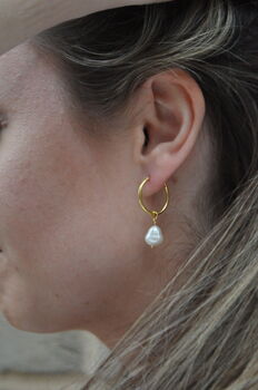 Classic Fresh Water Pearl Hoop Earrings Gold Plated, 2 of 8