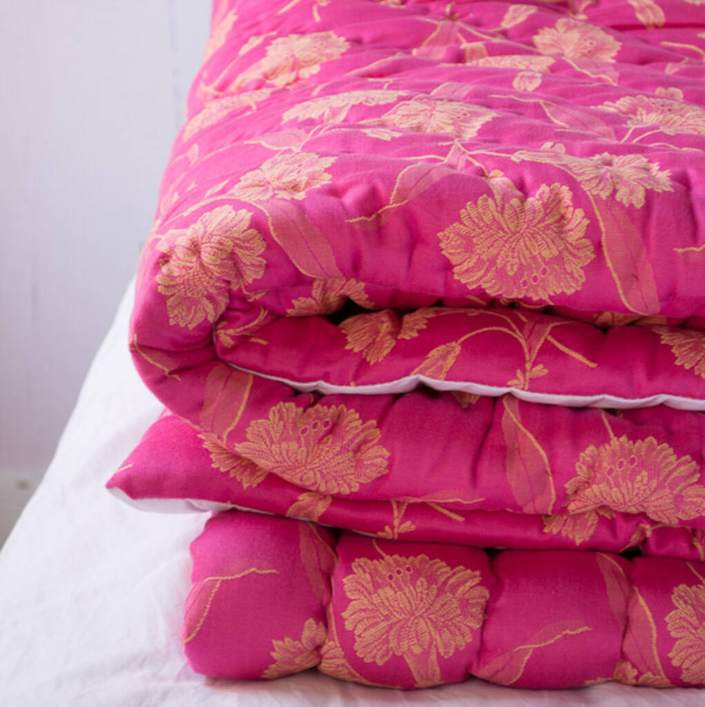 Damask Pink Quilted Bedspread, 1 of 3