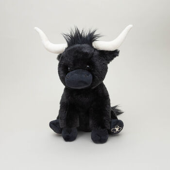 Black Longhorn Medium Highland Cow Plush 23cm Soft Toy, 7 of 8