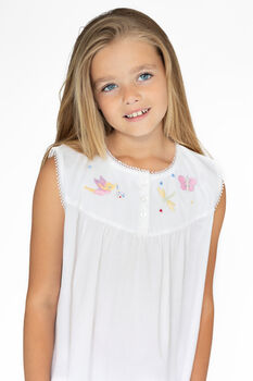 Girl's White Cotton Dragonfly Nightdress, 4 of 6