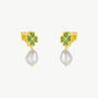 Four Leaves Clover Stud Pearl Drop Earring Gold Green, thumbnail 2 of 9